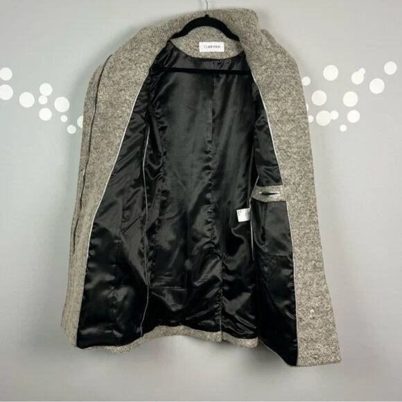 Calvin Klein Faux-Leather-Trim Asymmetrical Walker Coat Size XS - Picture 10 of 14